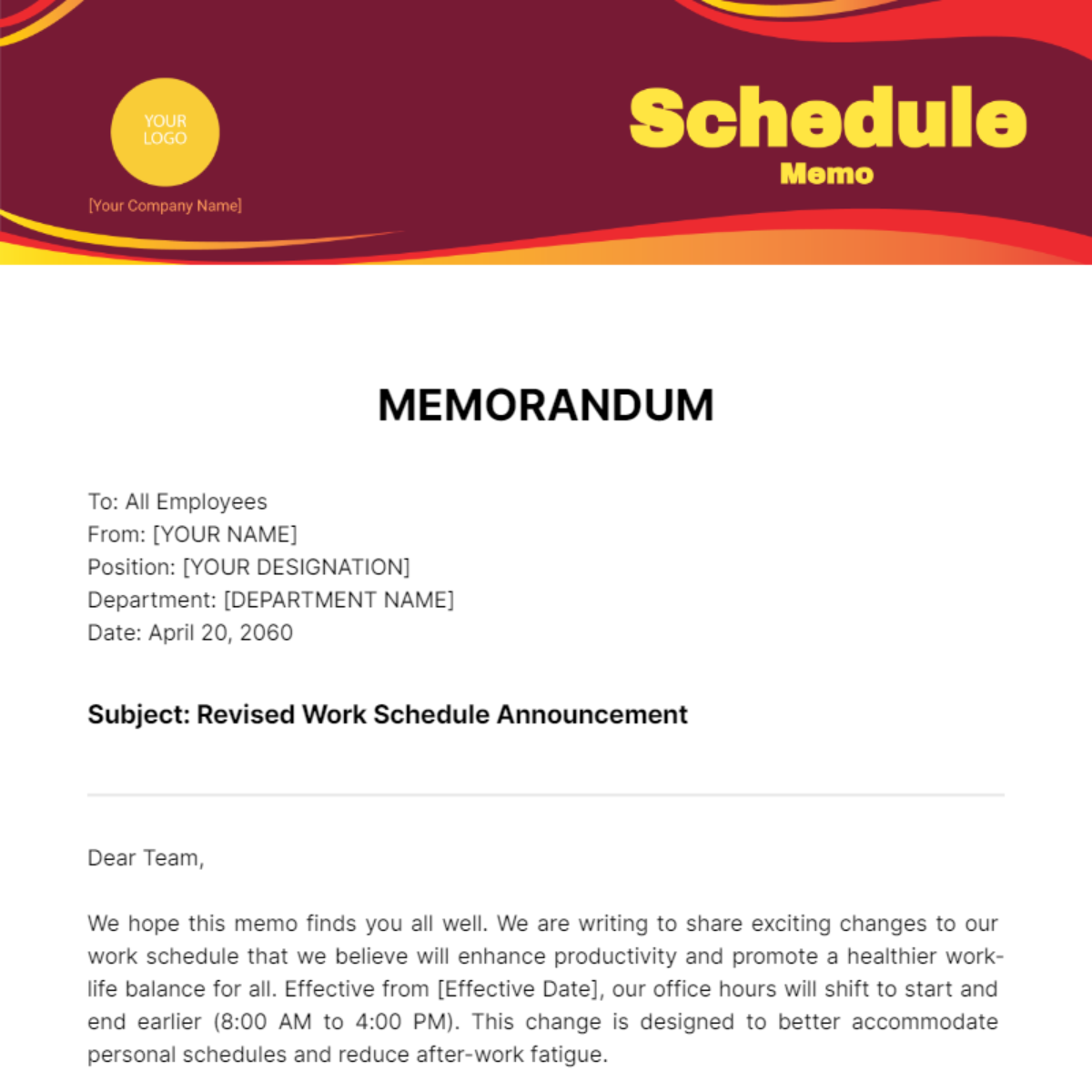 Schedule Memo Template - Edit Online & Download