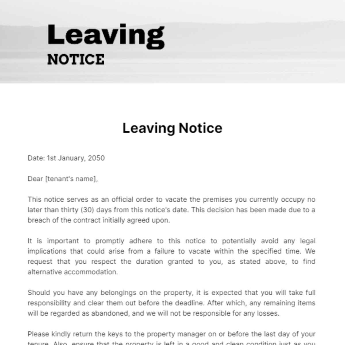 Leaving Notice Template