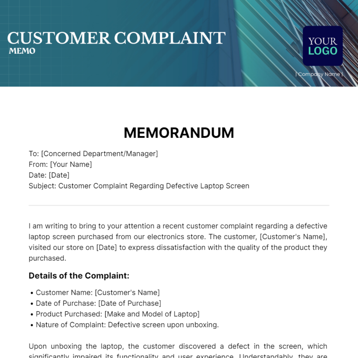 Customer Complaint Memo Template - Edit Online & Download