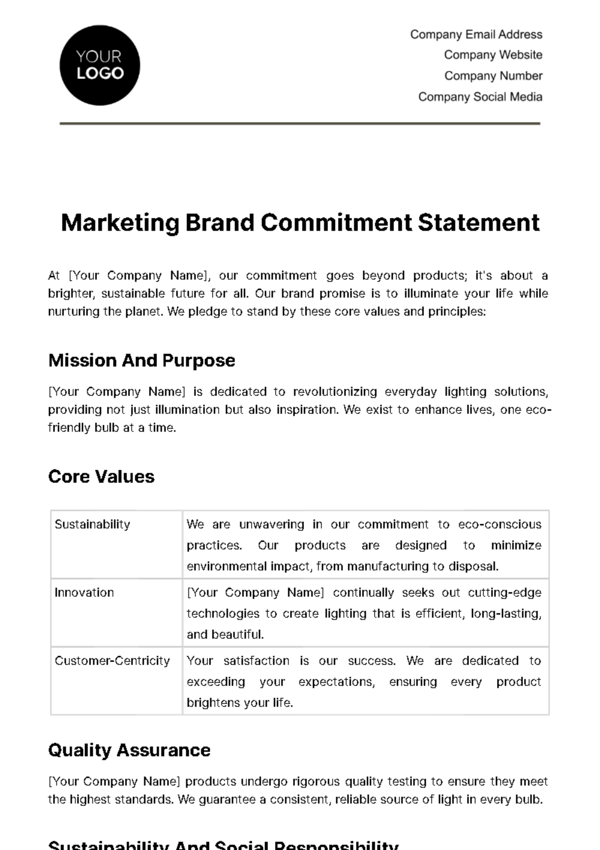 Marketing Brand Commitment Statement Template