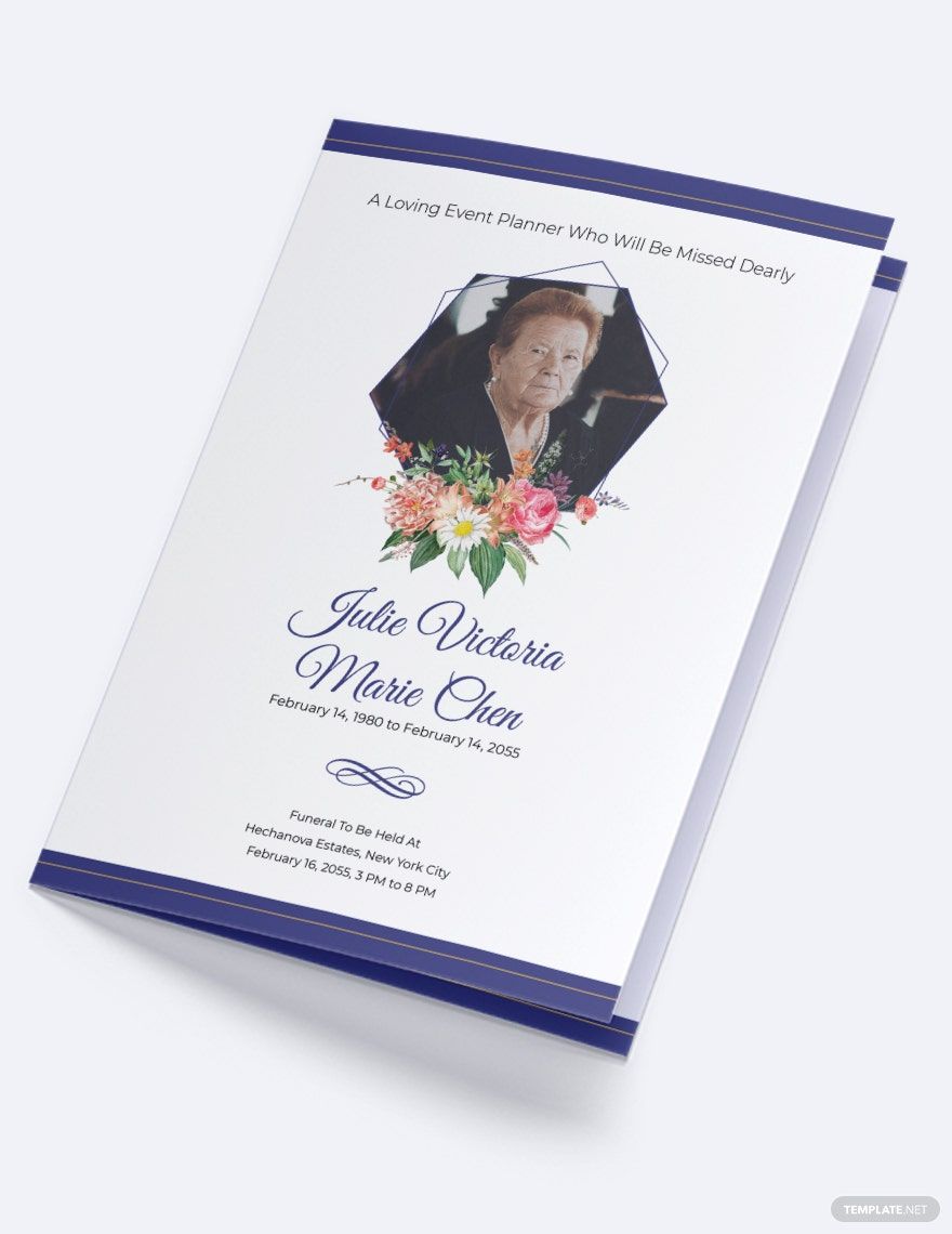 Mother/Mom Funeral Program Bi-Fold Brochure Template in Word, Google Docs, Illustrator, PSD, Apple Pages, Publisher
