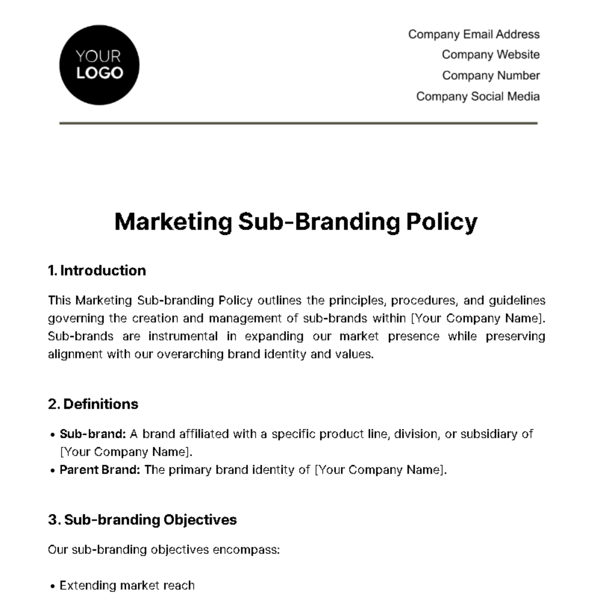Marketing Sub-branding Policy Template