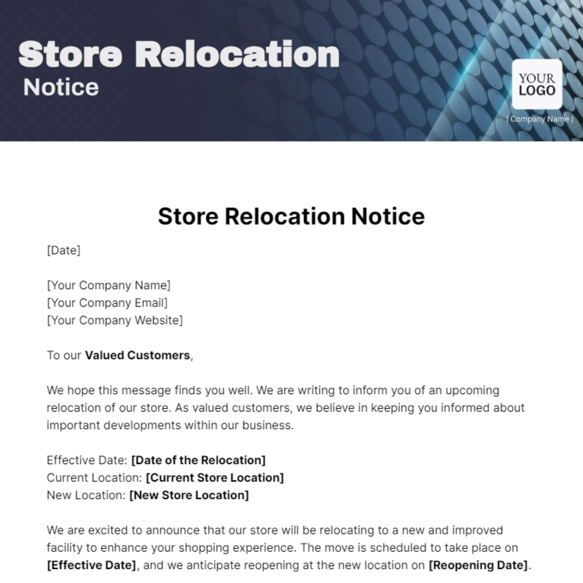 Store Relocation Notice Template - Edit Online & Download