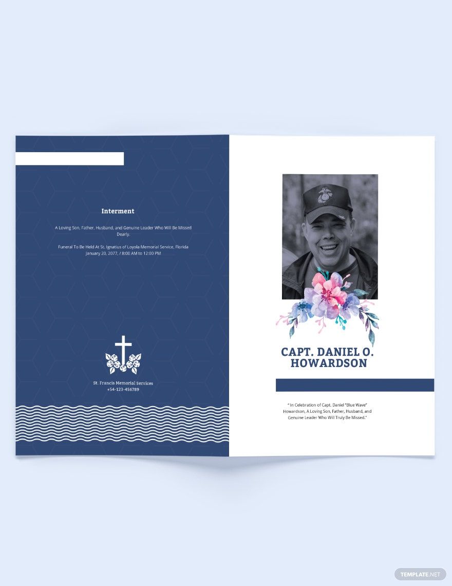 Navy Honors Funeral Memorial Bi-Fold Brochure Template in Word, Google Docs, PSD, Apple Pages, Publisher