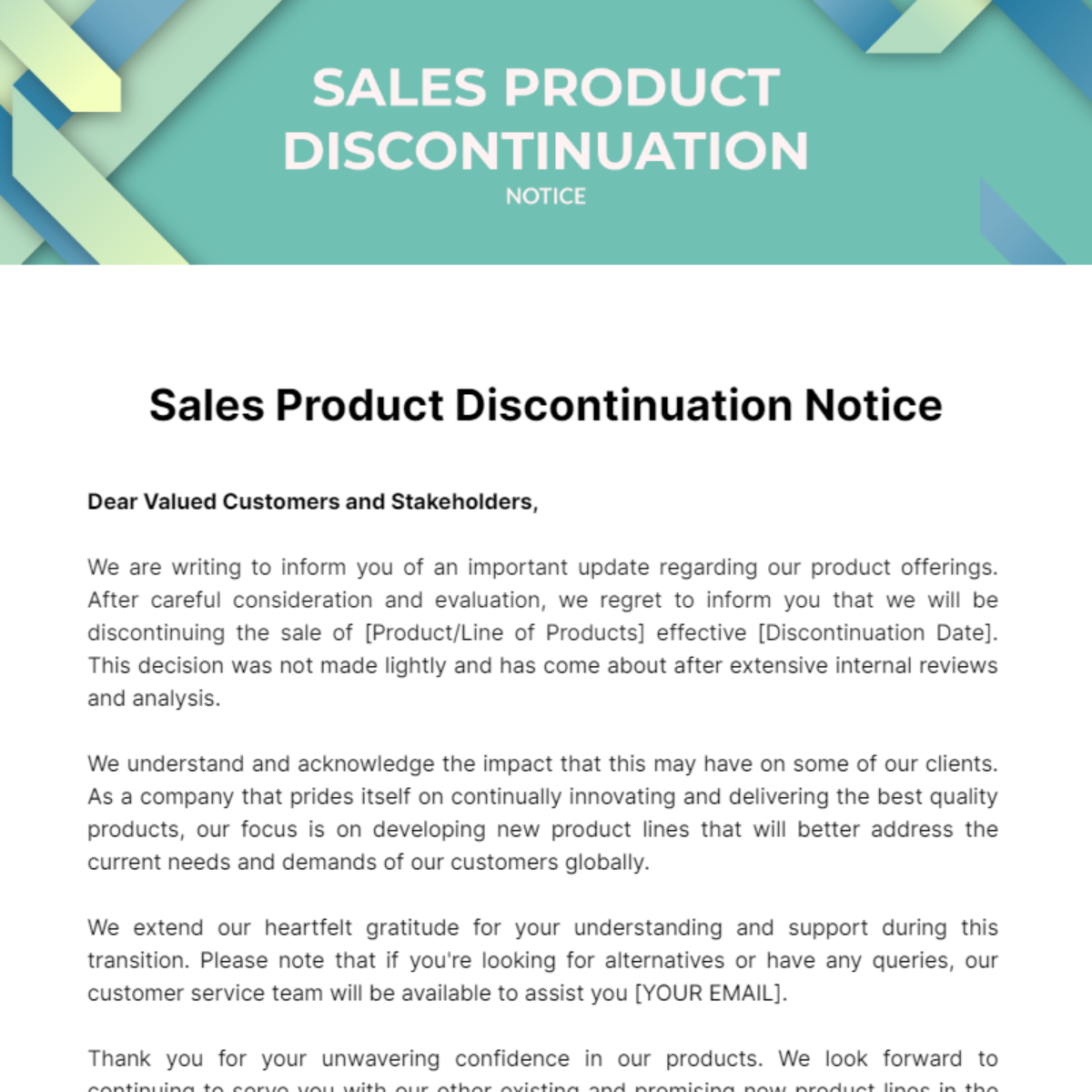 Sales Product Discontinuation Notice Template - Edit Online & Download