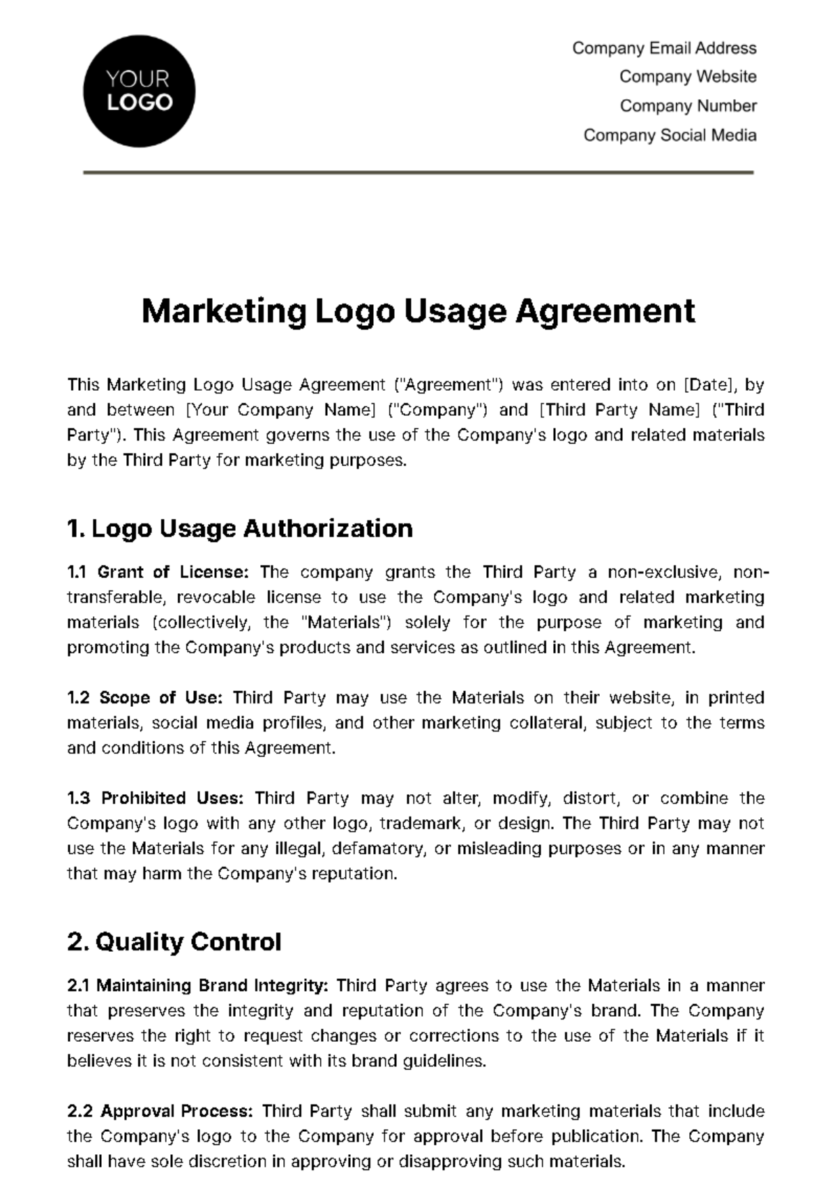 Marketing Logo Usage Agreement Template