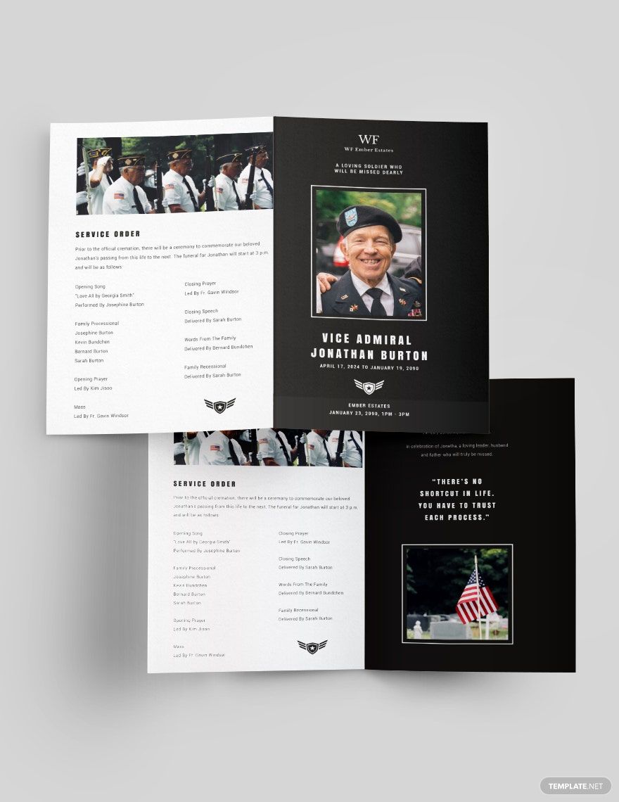 Navy Honors Funeral Obituary Bi-fold Brochure Template in Word, Google Docs, PSD, Apple Pages, Publisher