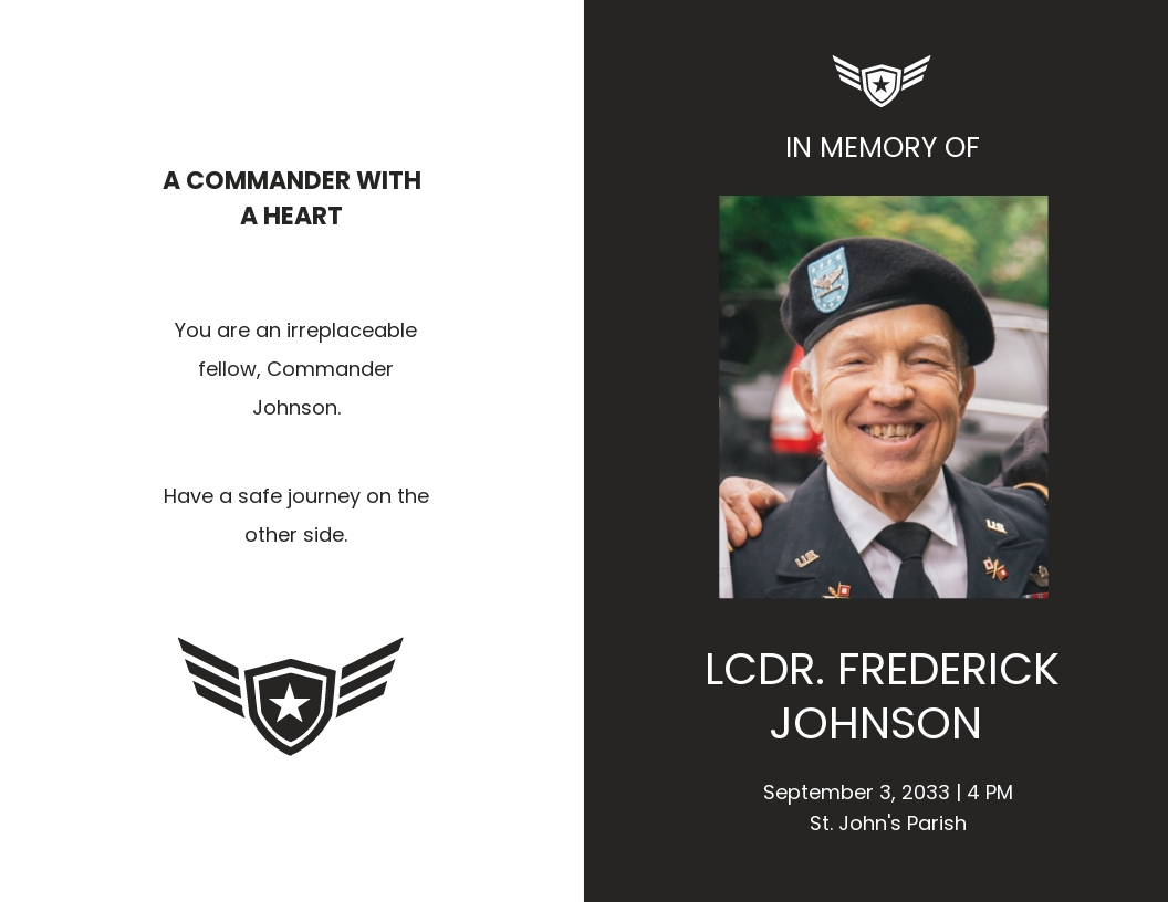 Printable Navy Honors Funeral Obituary BiFold Brochure Template [Free