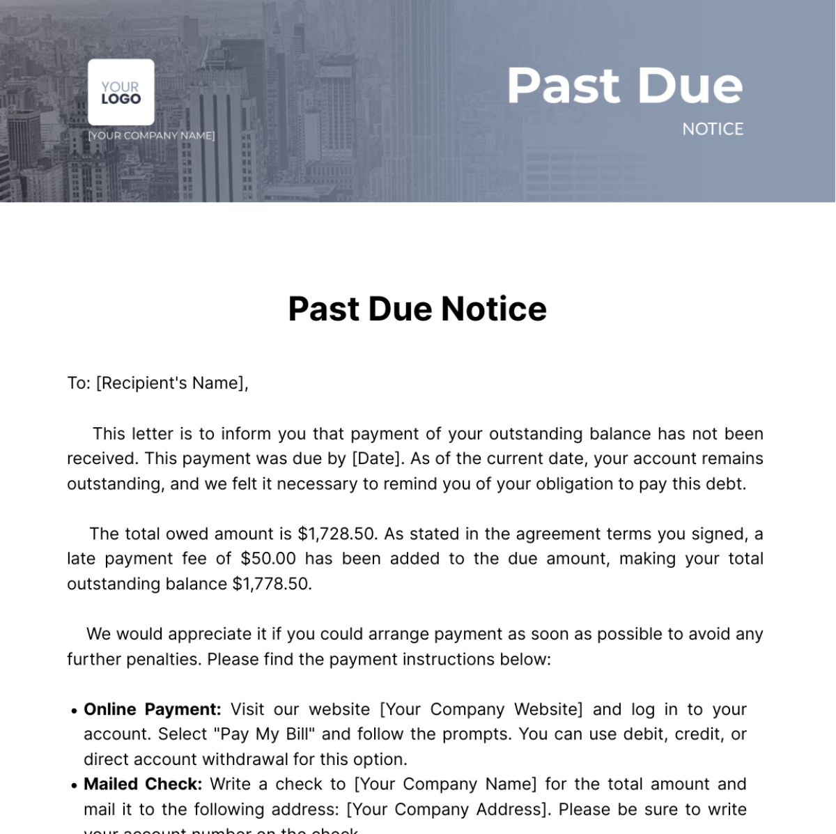Past Due Notice Template