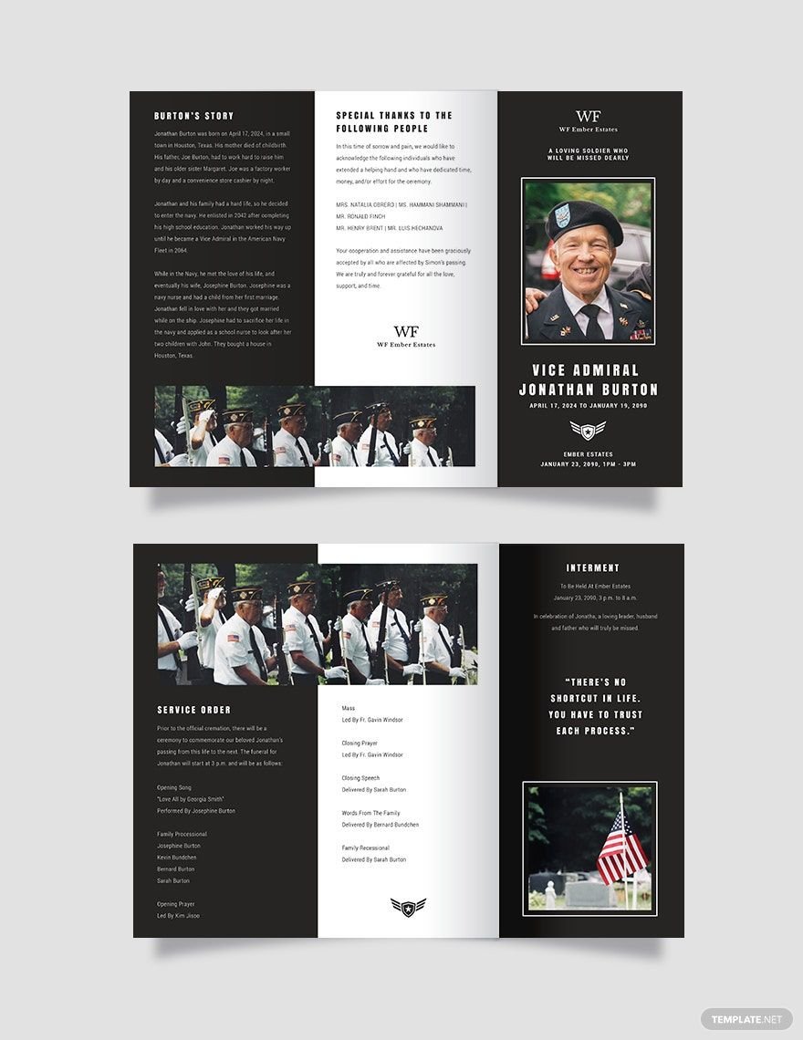 Navy Honors Funeral Obituary Tri-fold Brochure Template in Word, Google Docs, PSD, Apple Pages, Publisher