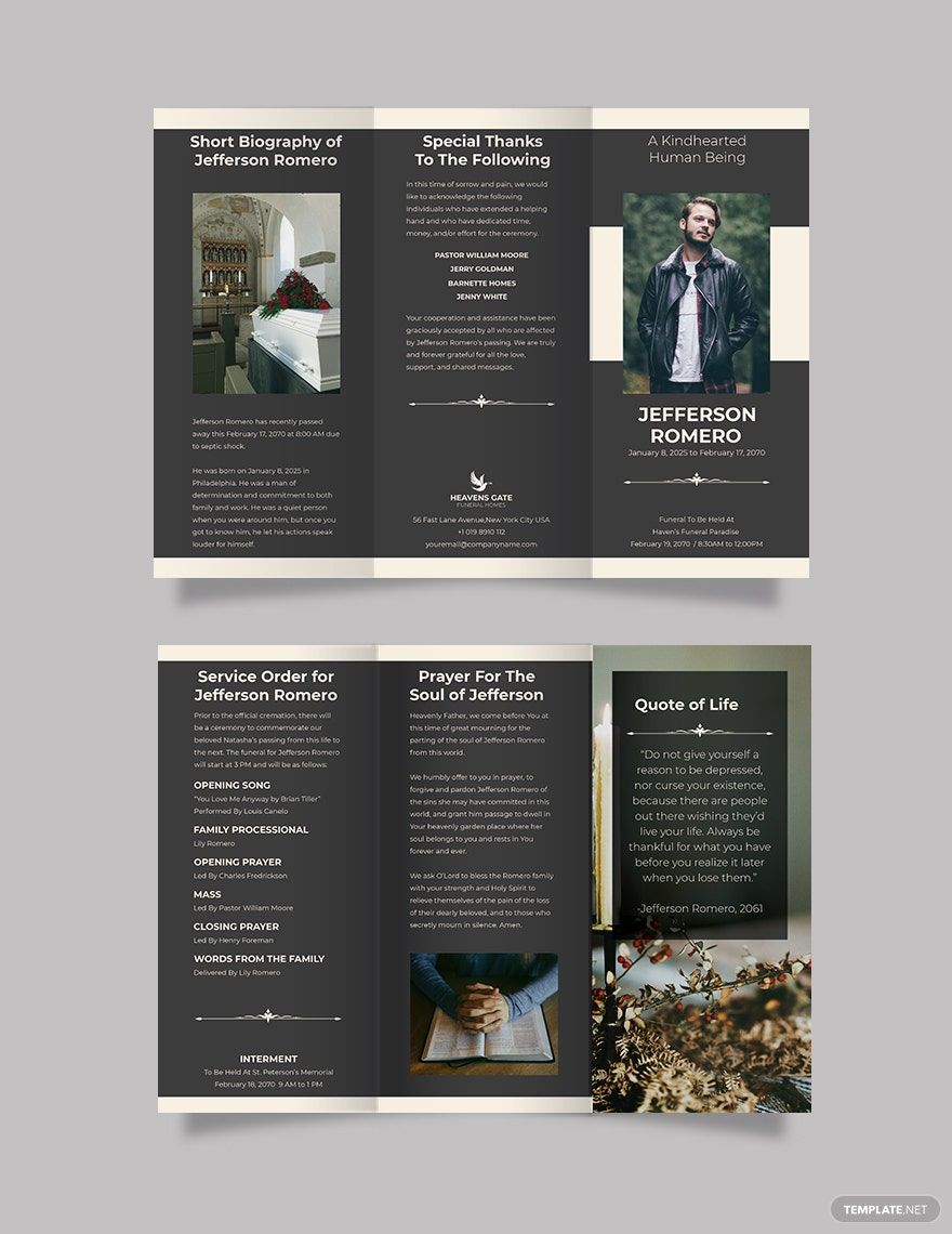 Order of service Eulogy Funeral Tri-Fold Brochure Template