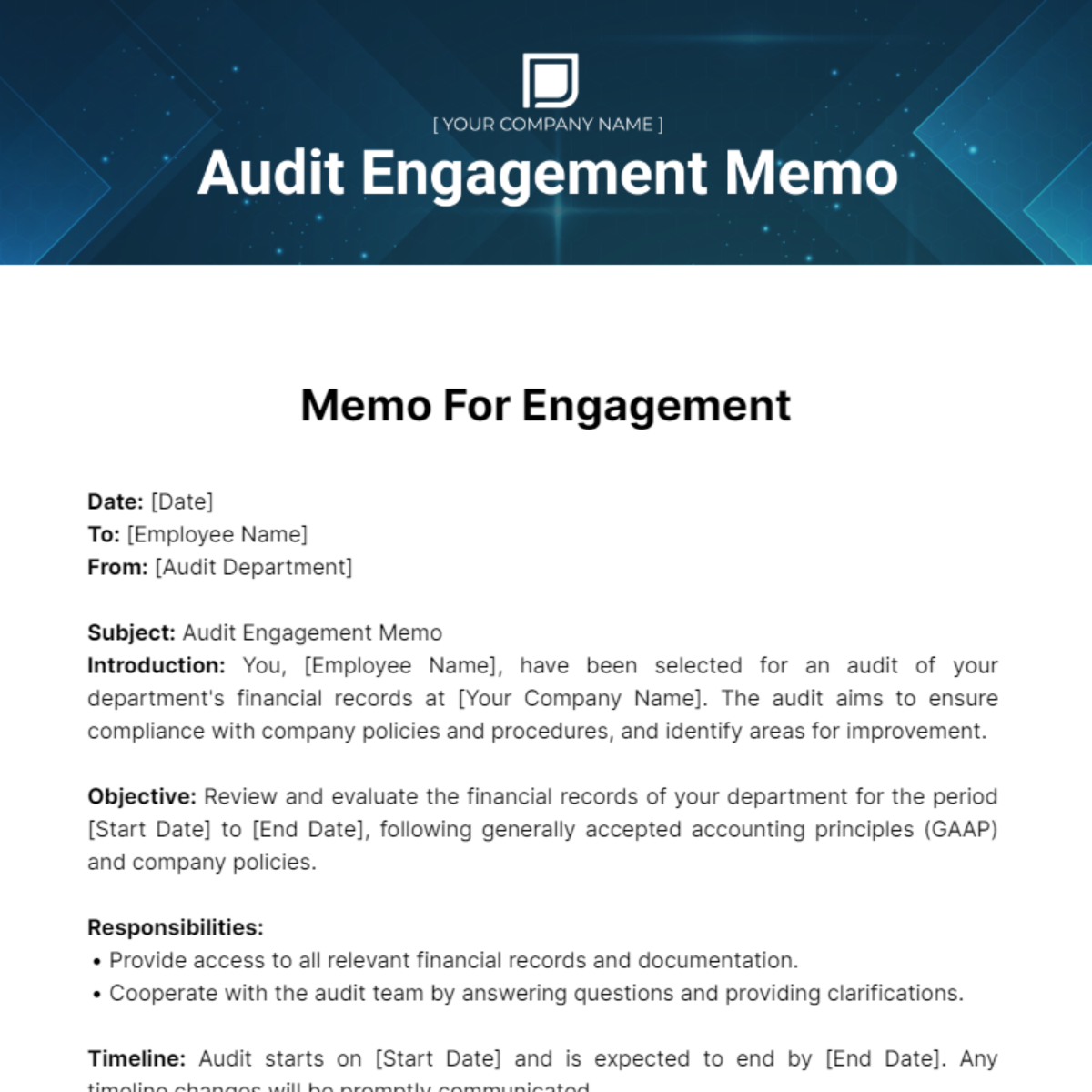 Audit Engagement Memo Template - Edit Online & Download