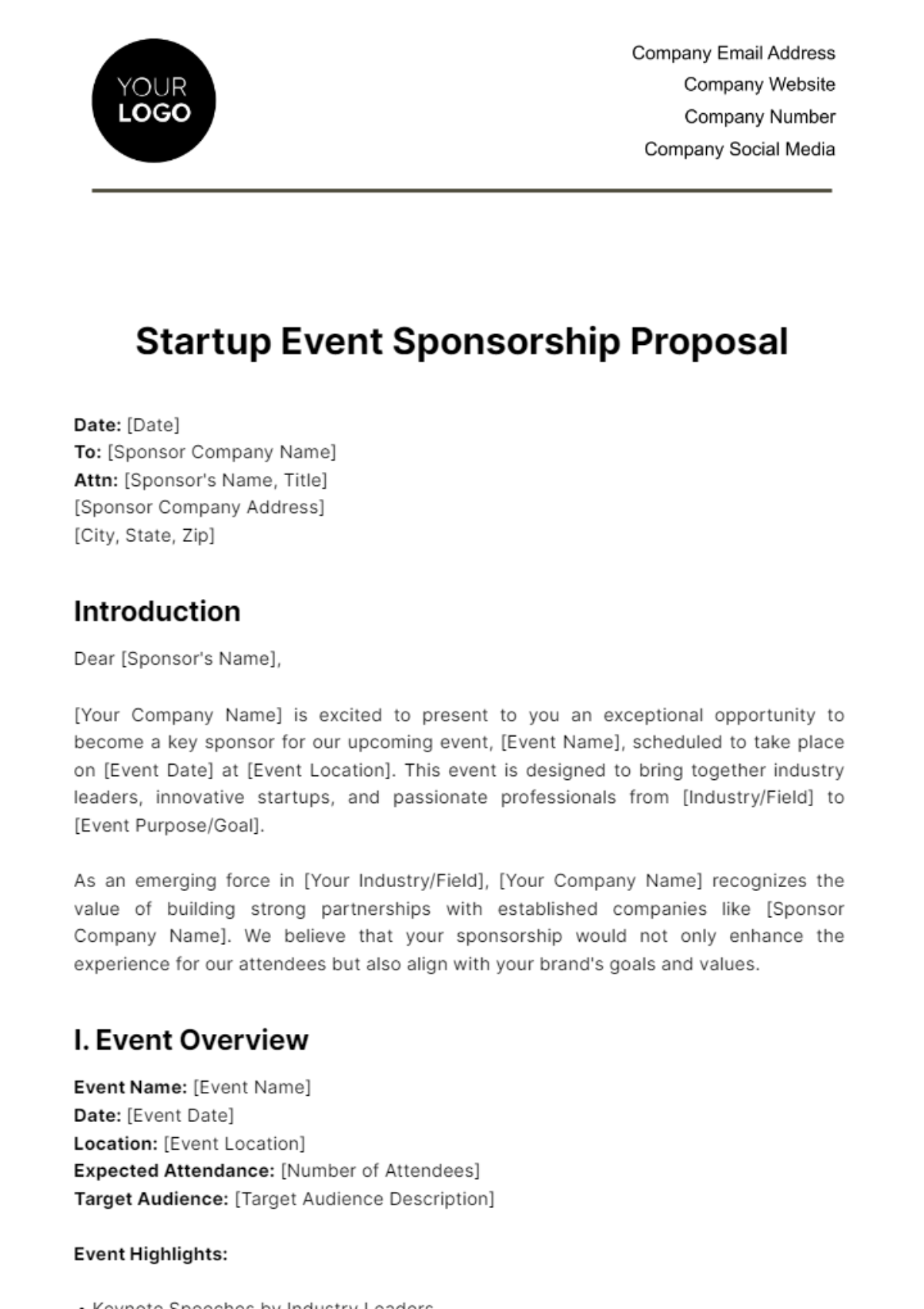 Free Startup Event Sponsorship Proposal Template