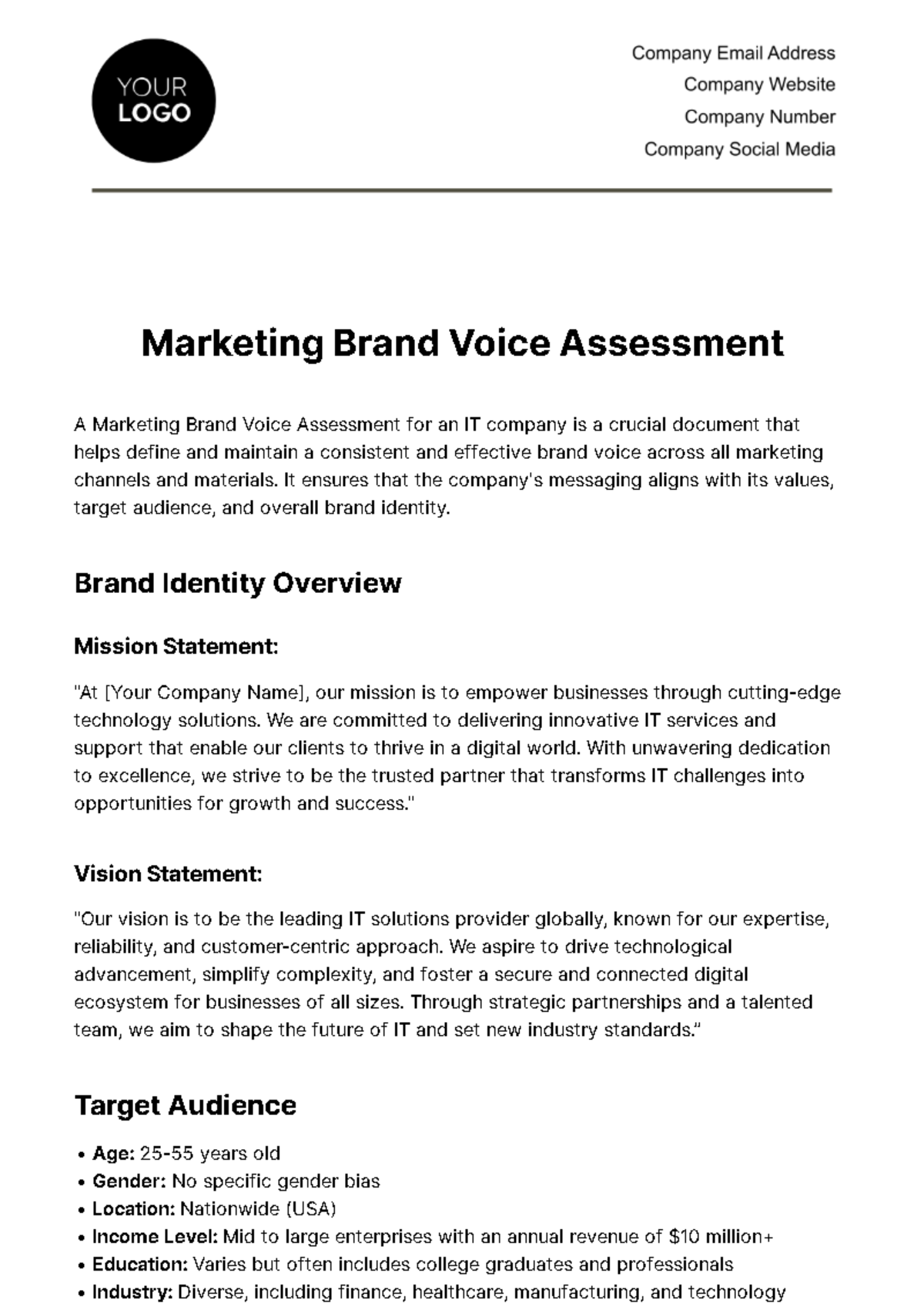 Free Marketing Brand Voice Assessment Template