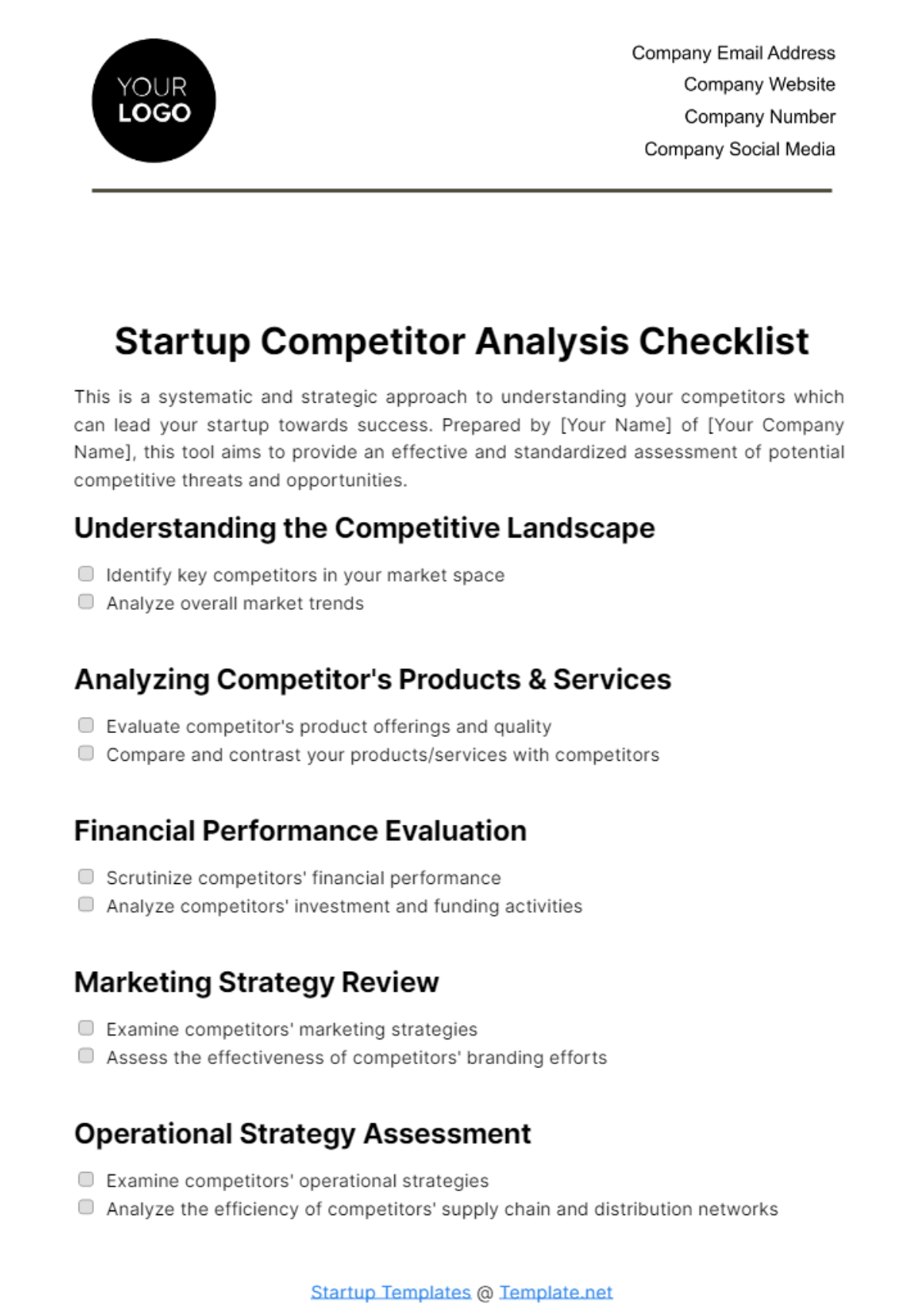 Free Startup Competitor Analysis Checklist Template