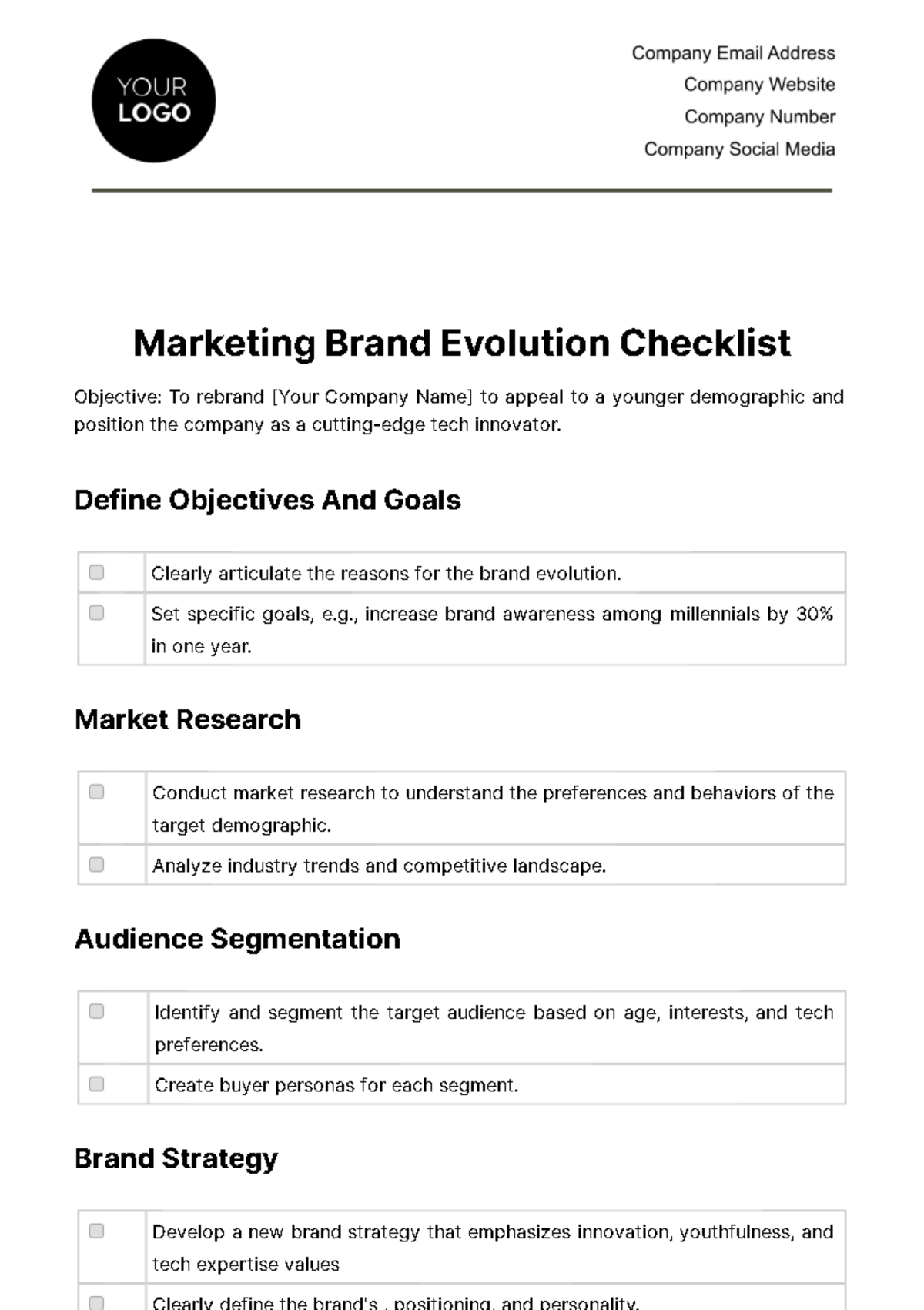 Free Marketing Brand Evolution Checklist Template