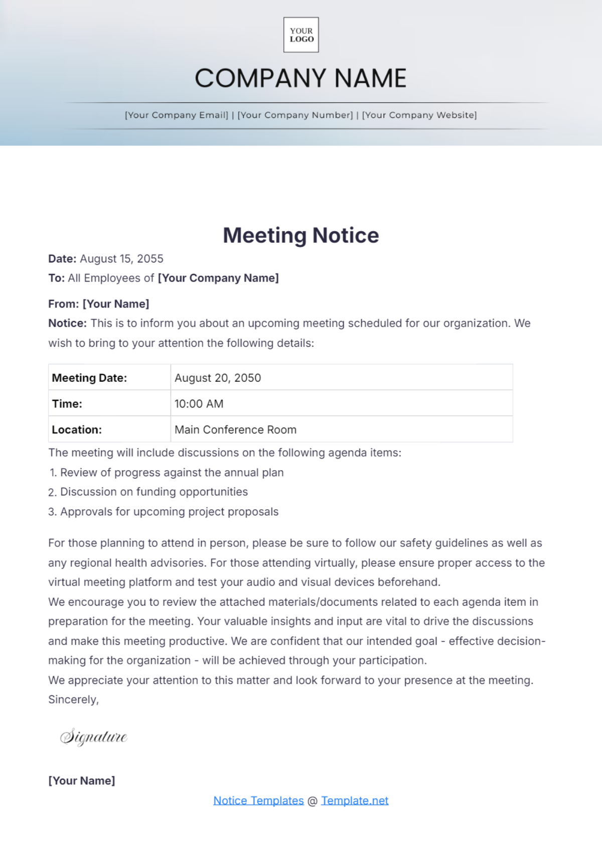 Simple Meeting Notice Template - Edit Online & Download