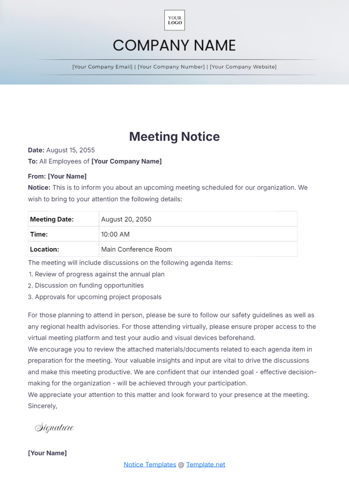 Free Simple Meeting Notice Template To Edit Online