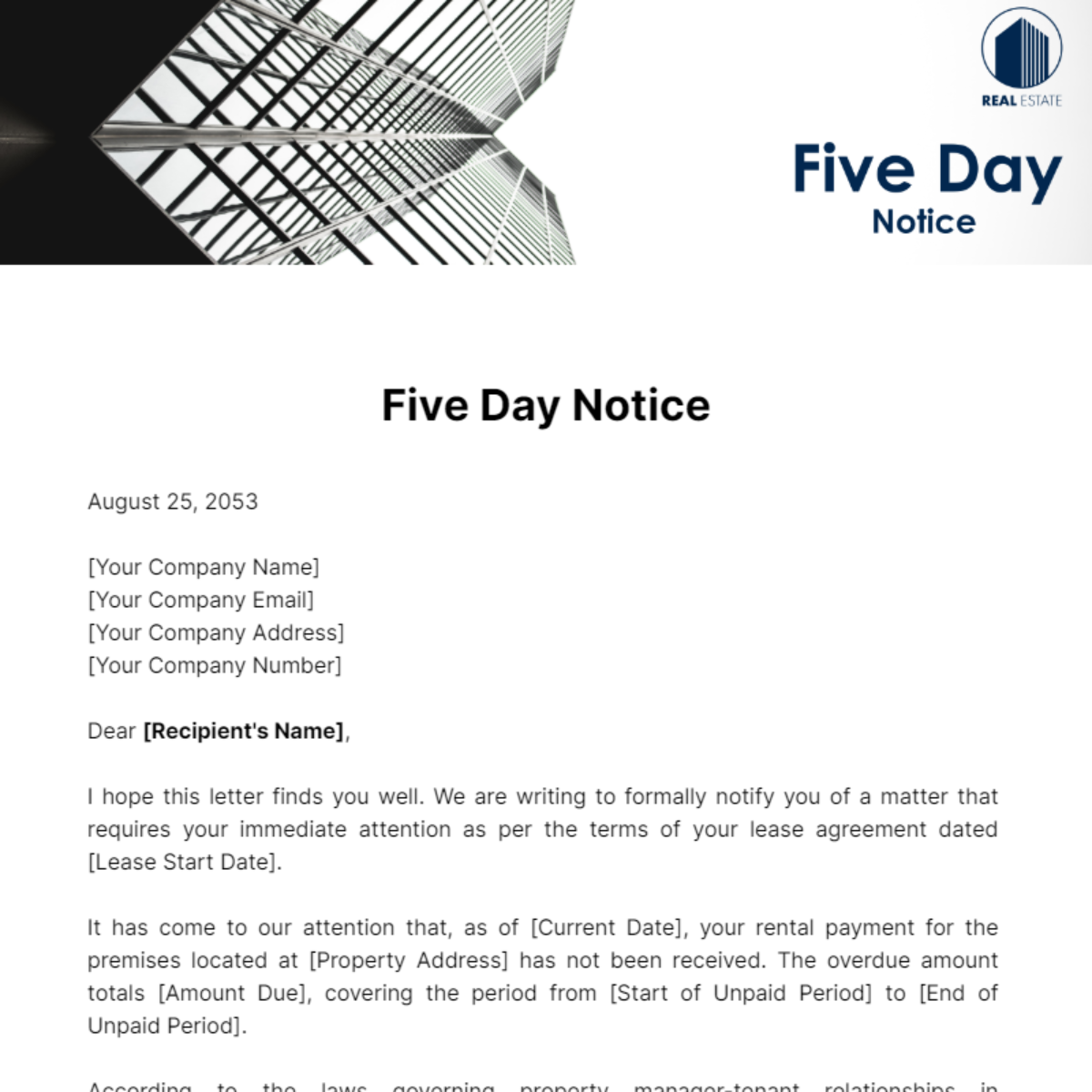 Five Day Notice Template - Edit Online & Download