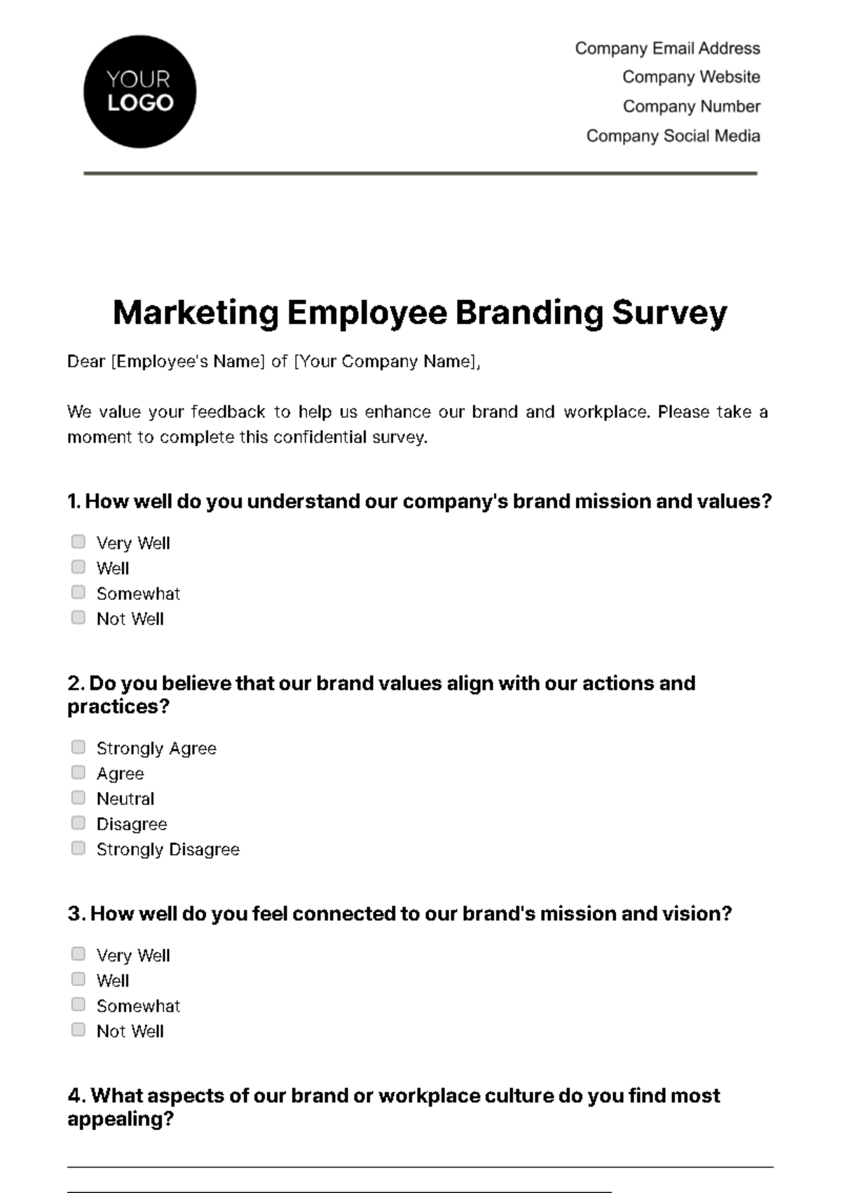 Free Marketing Employee Branding Survey Template