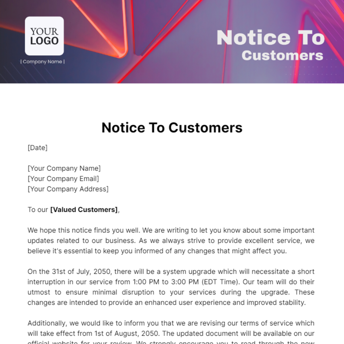 Notice To Customers Template - Edit Online & Download