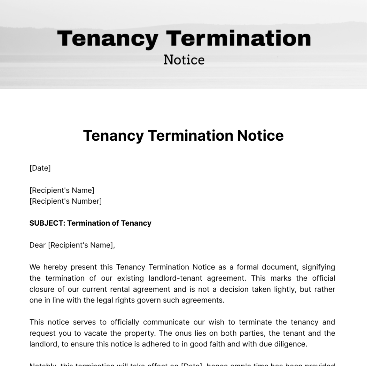 Tenancy Termination Notice Template