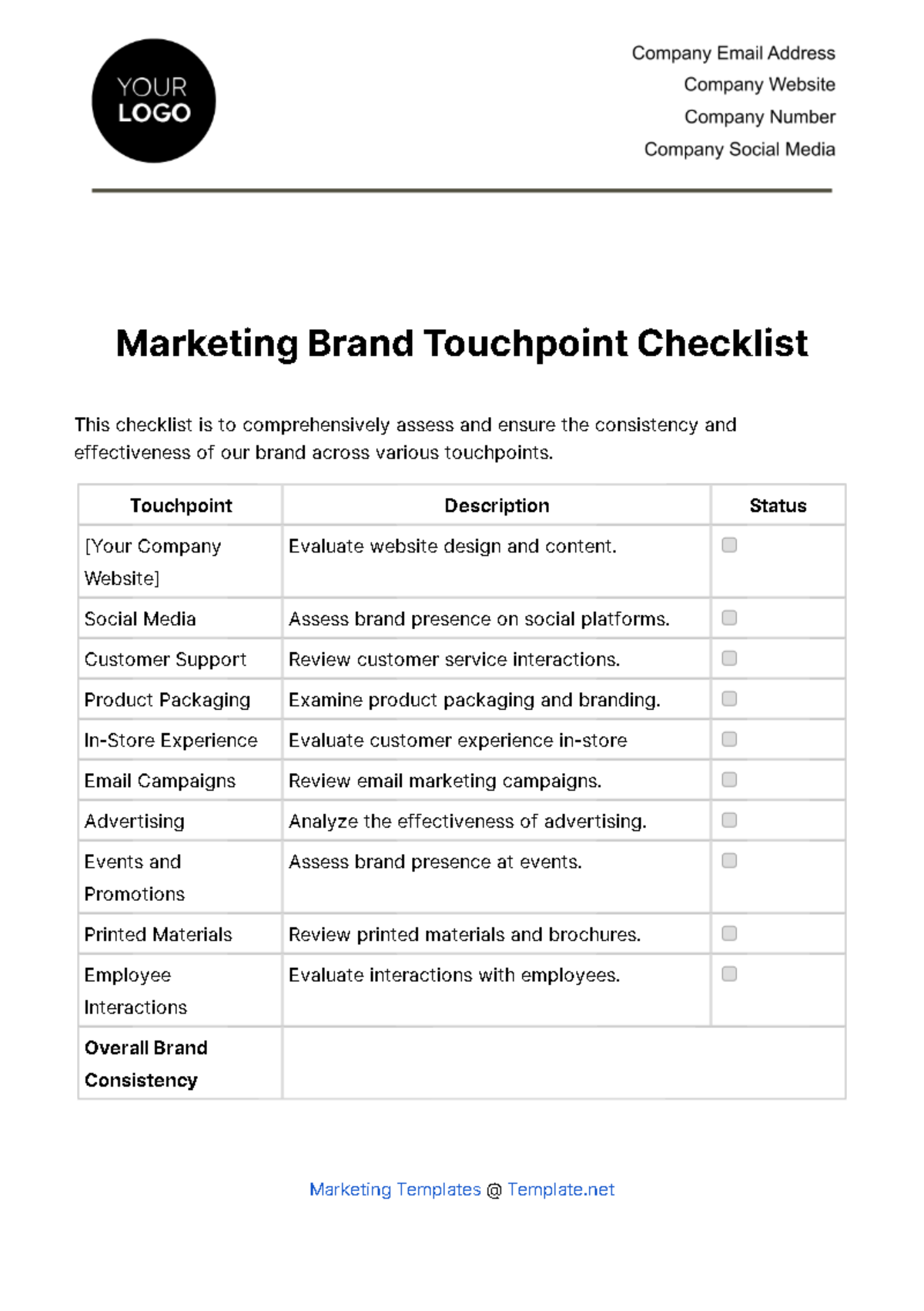 Free Marketing Brand Touchpoint Checklist Template