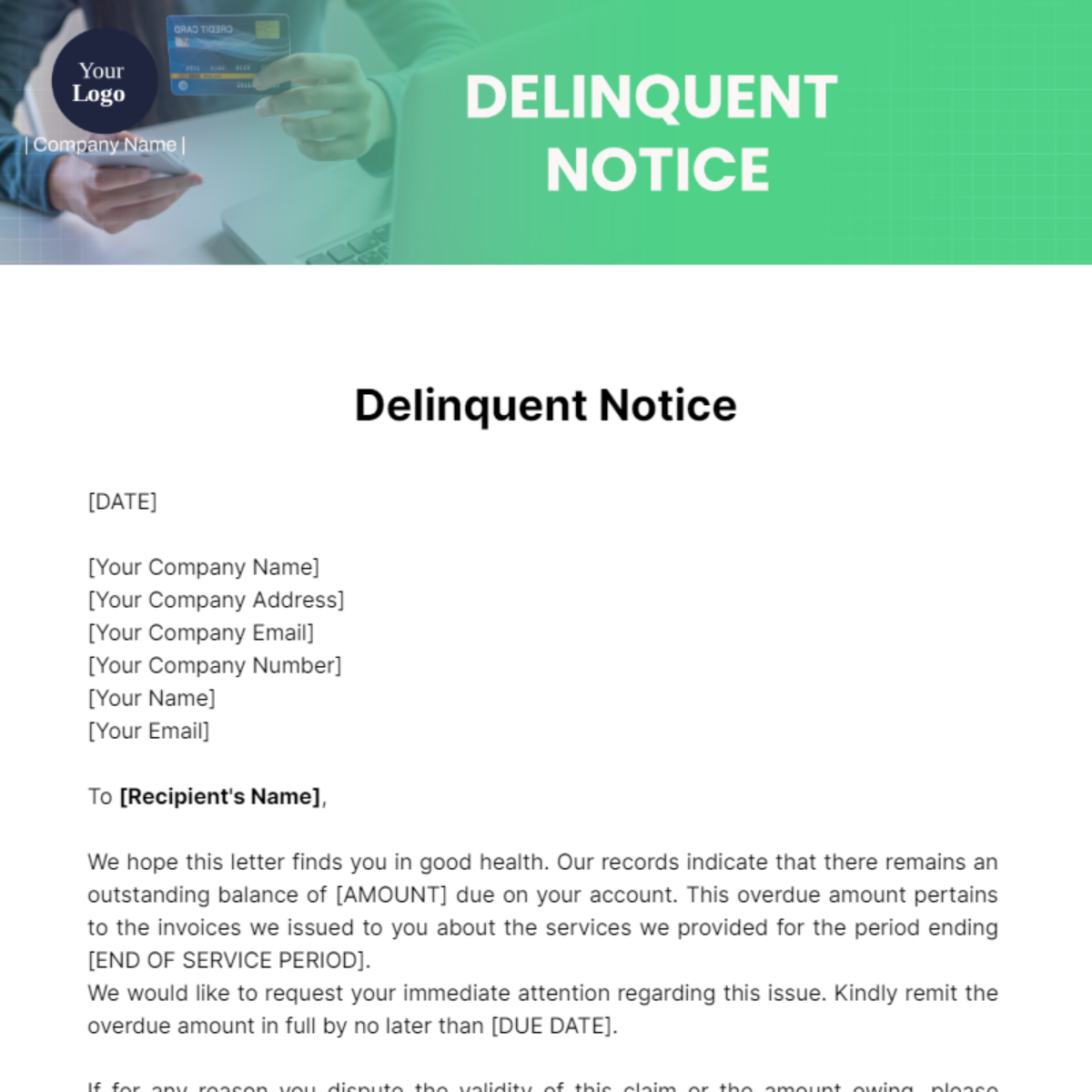 Delinquent Notice Template - Edit Online & Download