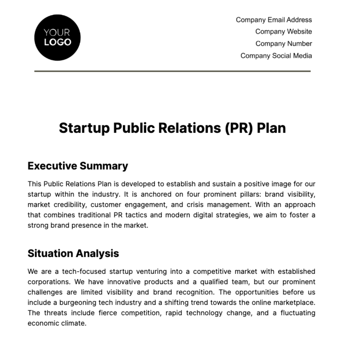 Startup Public Relations (PR) Plan Template - Edit Online & Download