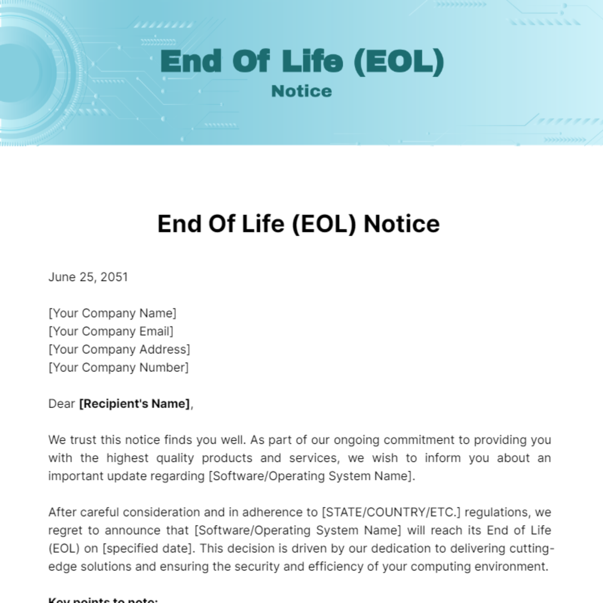 End Of Life (EOL) Notice Template - Edit Online & Download