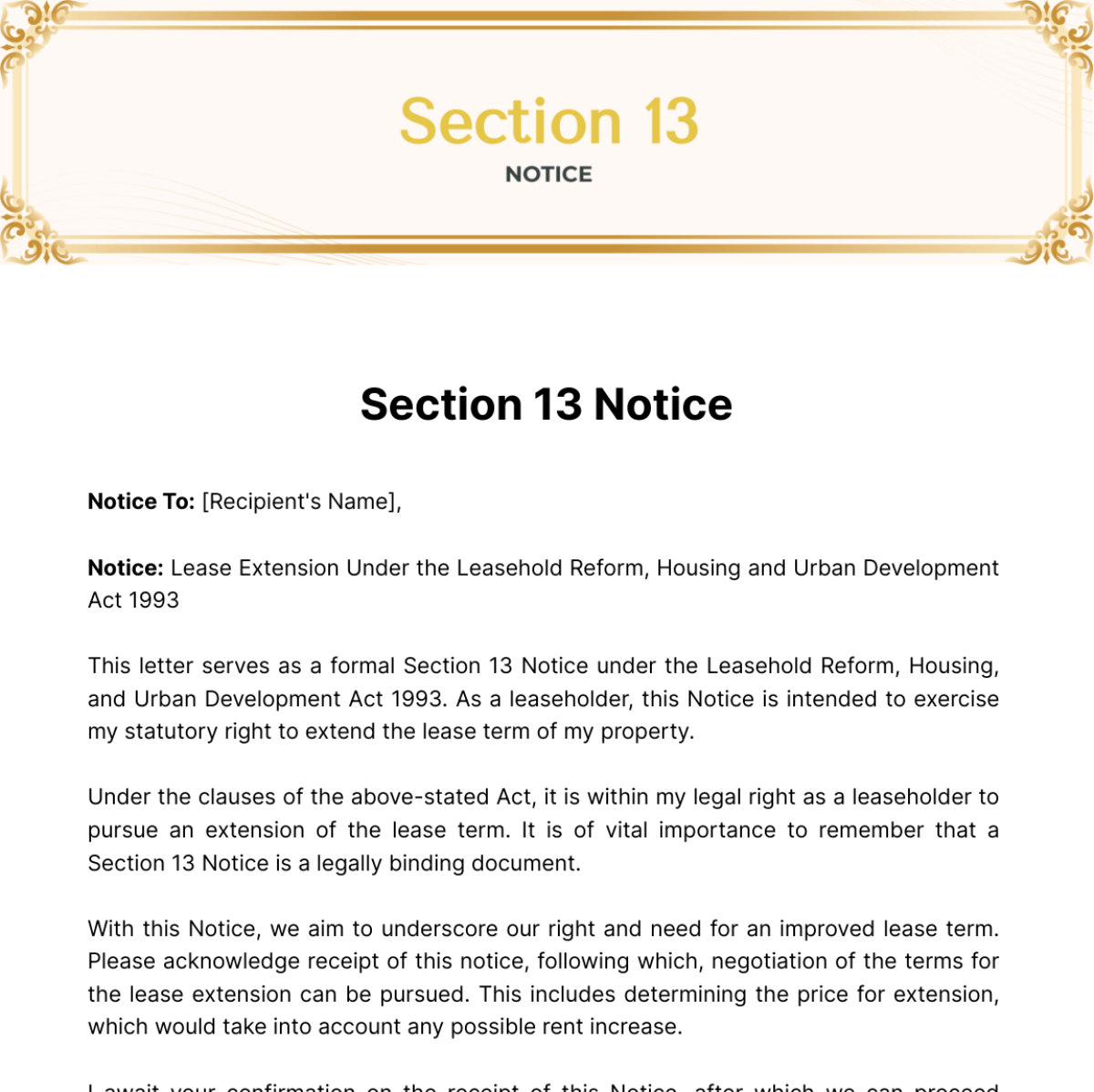 Section 13 Notice Template