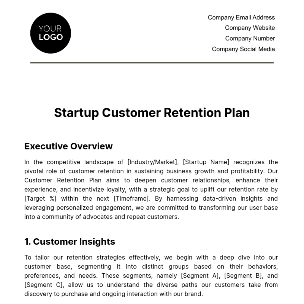 Startup Customer Retention Plan Template