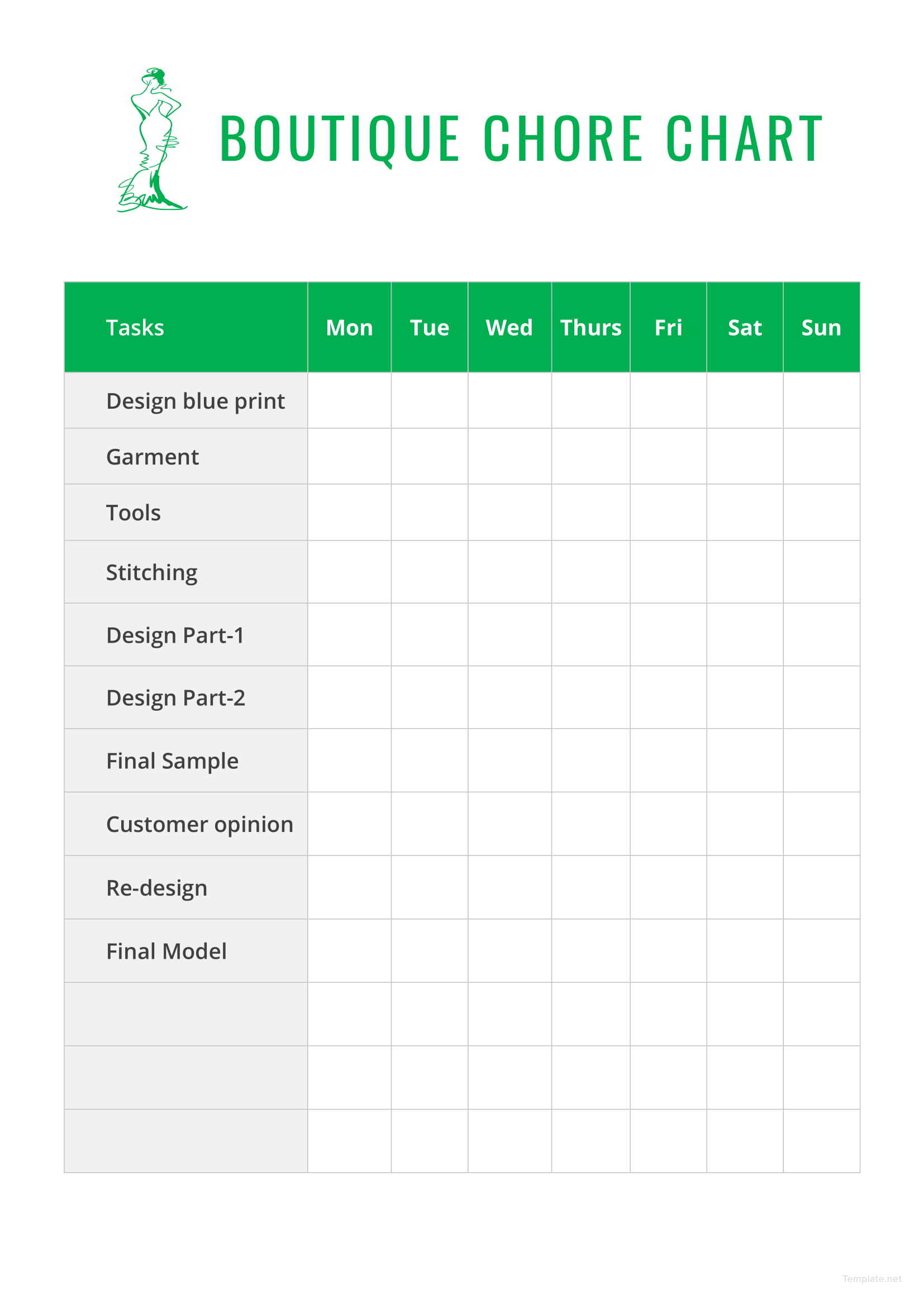 Boutique Chore Chart Template in Microsoft Word