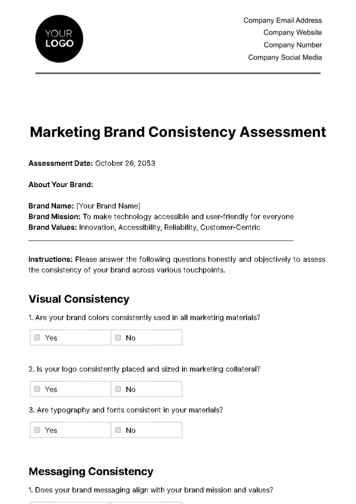 Free Marketing Brand Consistency Assessment Template