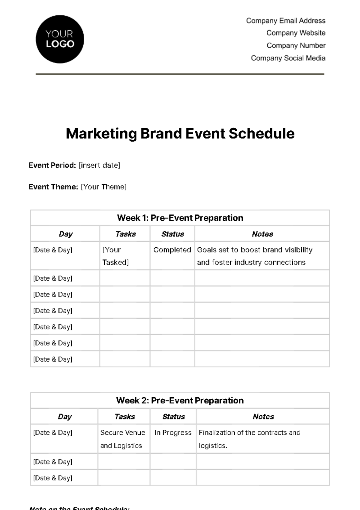 Marketing Brand Event Schedule Template