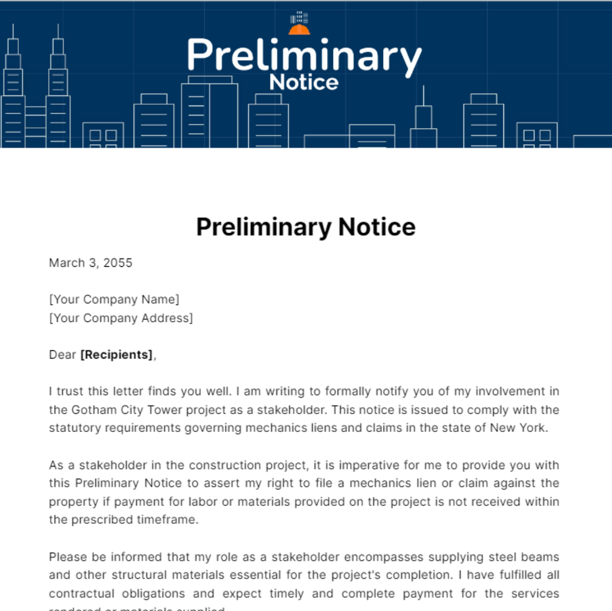 Preliminary Notice Template - Edit Online & Download