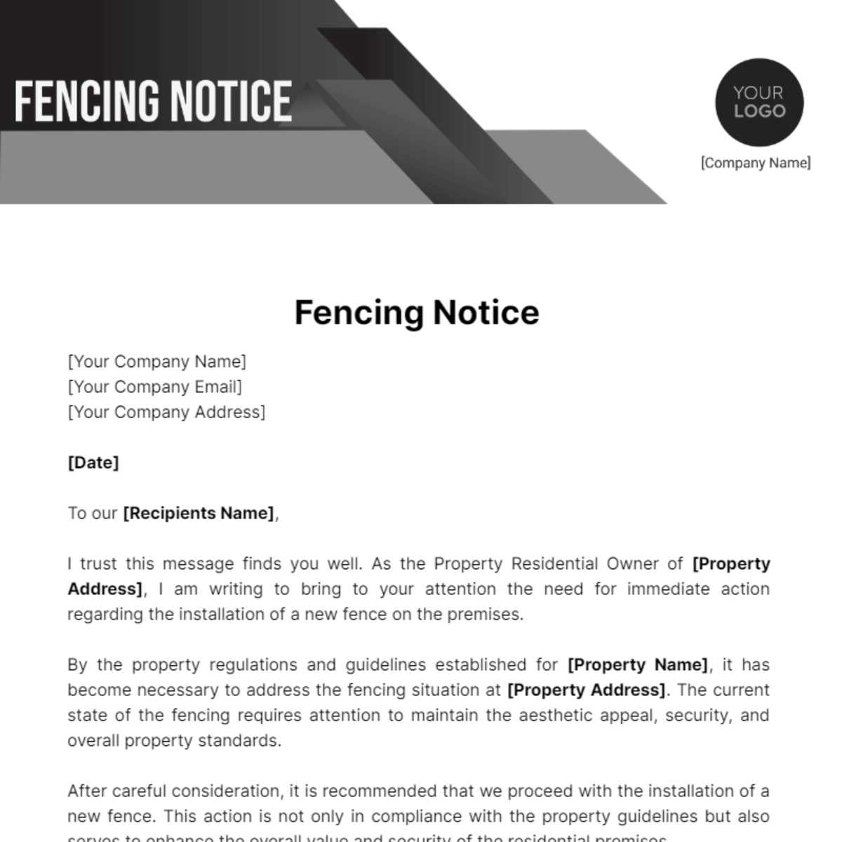 Fencing Notice Template - Edit Online & Download