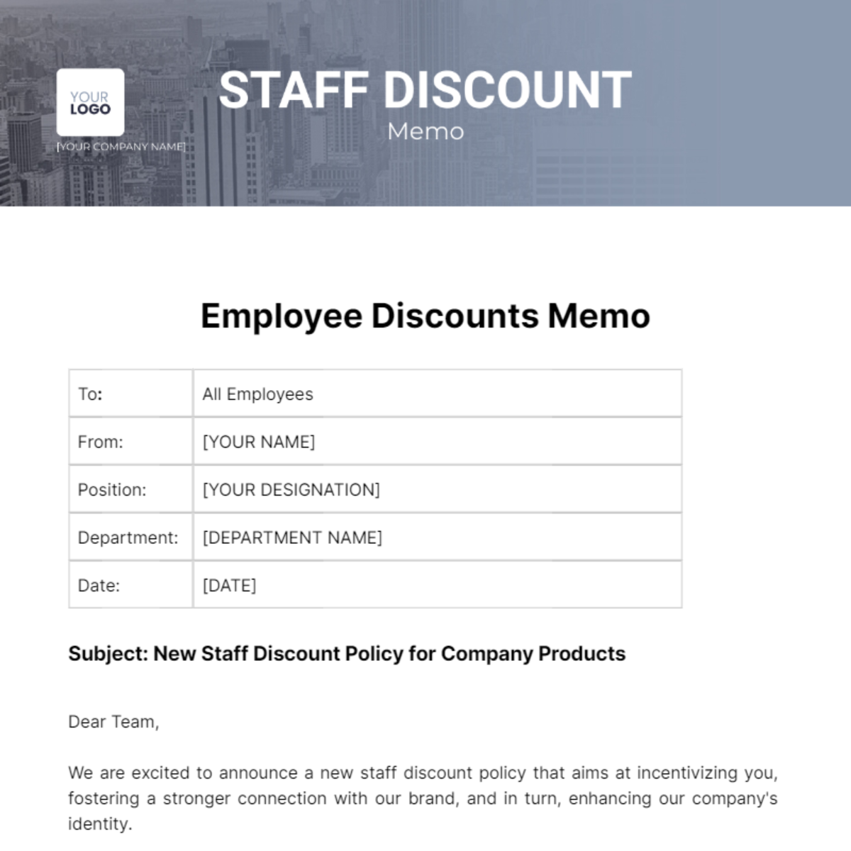 Staff Discount Memo Template - Edit Online & Download