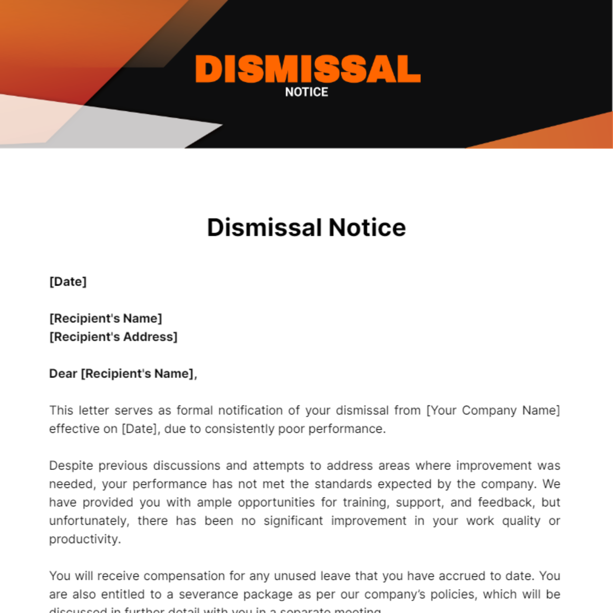 Dismissal Notice Template - Edit Online & Download