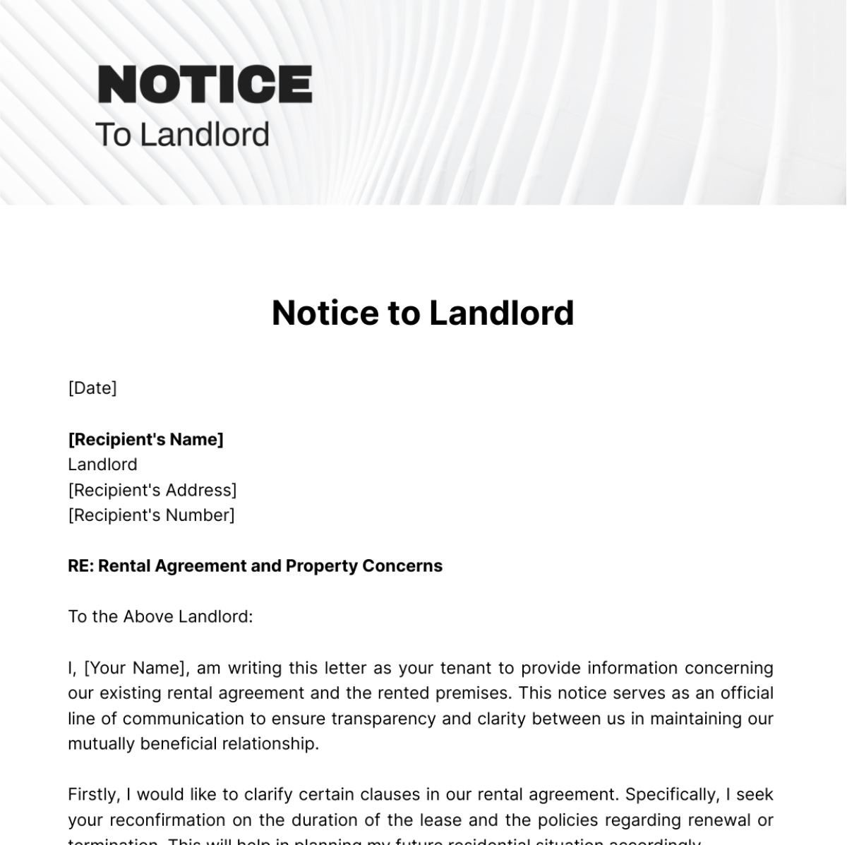 Notice To Landlord Template