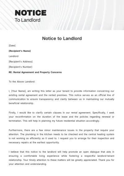 Free Notice To Landlord Template to Edit Online