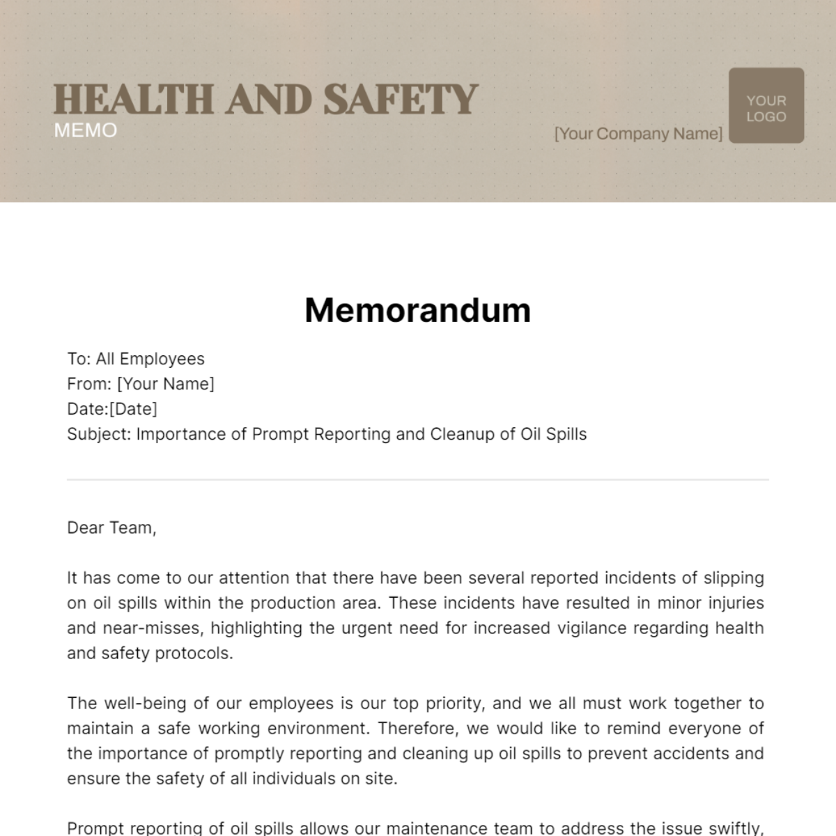 Health And Safety Memo Template - Edit Online & Download