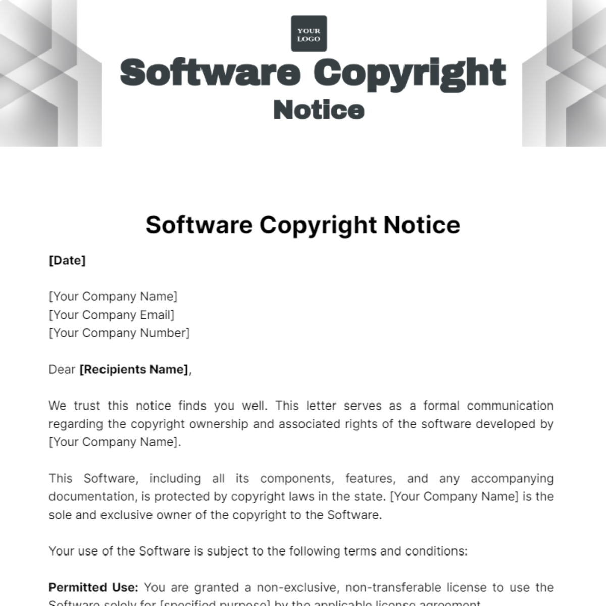 Software Copyright Notice Template - Edit Online & Download