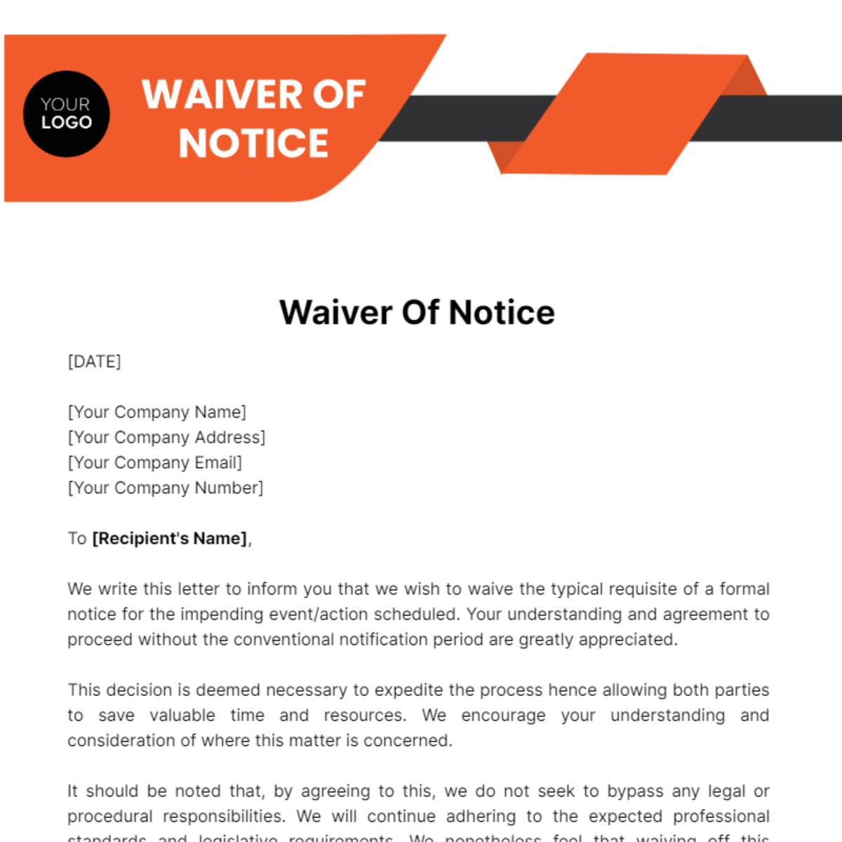 Waiver Of Notice Template - Edit Online & Download