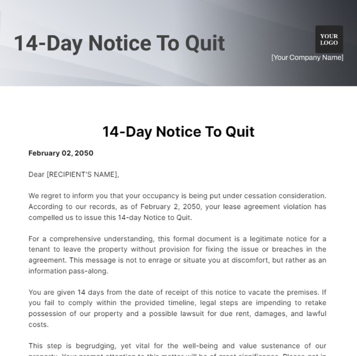 Free 14-Day Notice To Quit Template