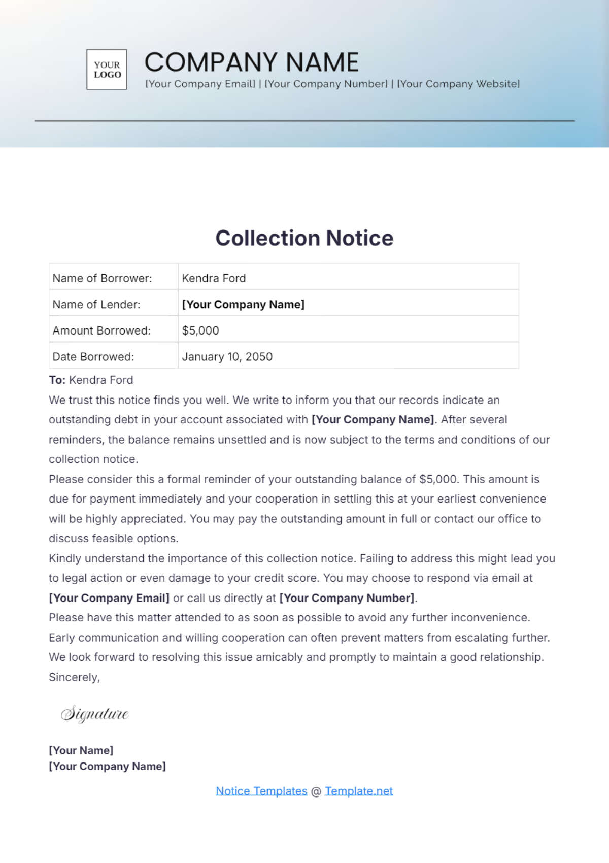 Collection Notice Template - Edit Online & Download