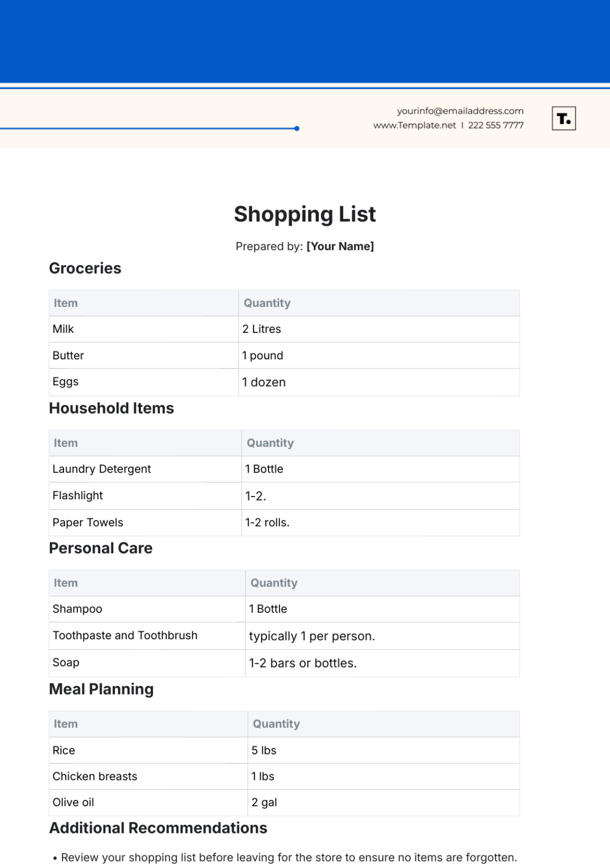 Shopping List Template - Edit Online & Download