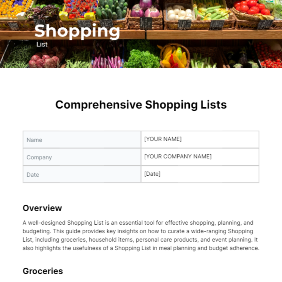 Shopping List Template
