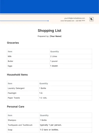 Free Shopping List Template to Edit Online