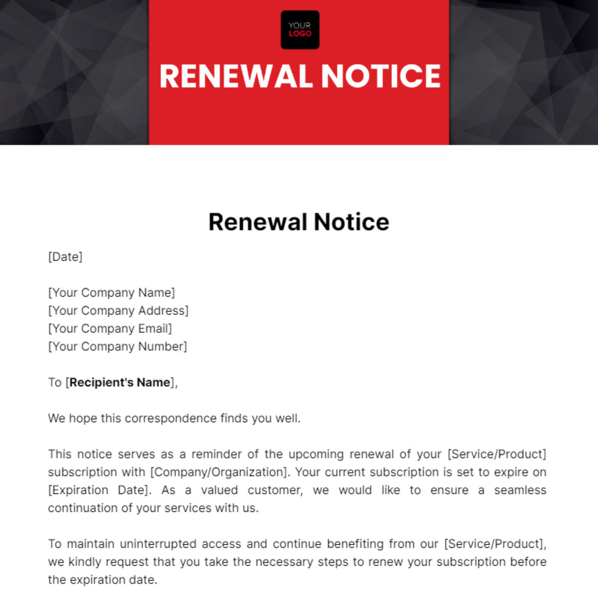 Renewal Notice Template - Edit Online & Download